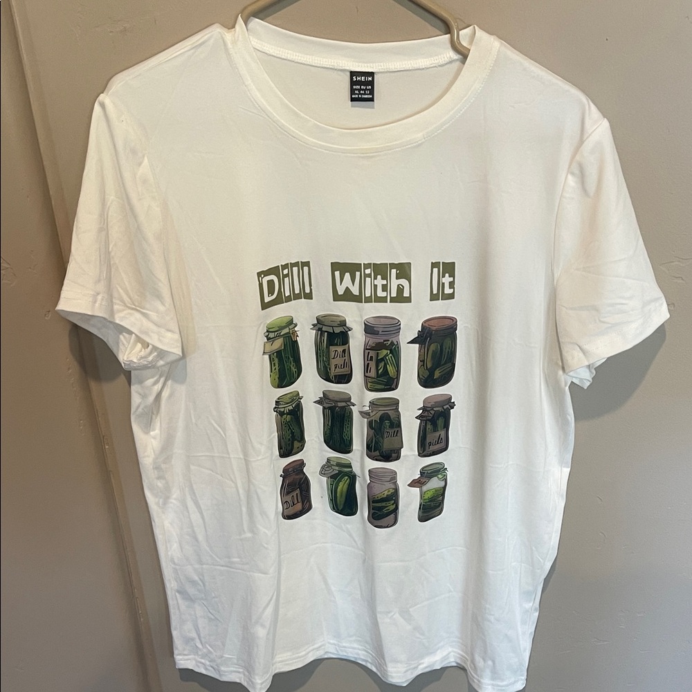 SHEIN White Pickle Jar Graphic Tee